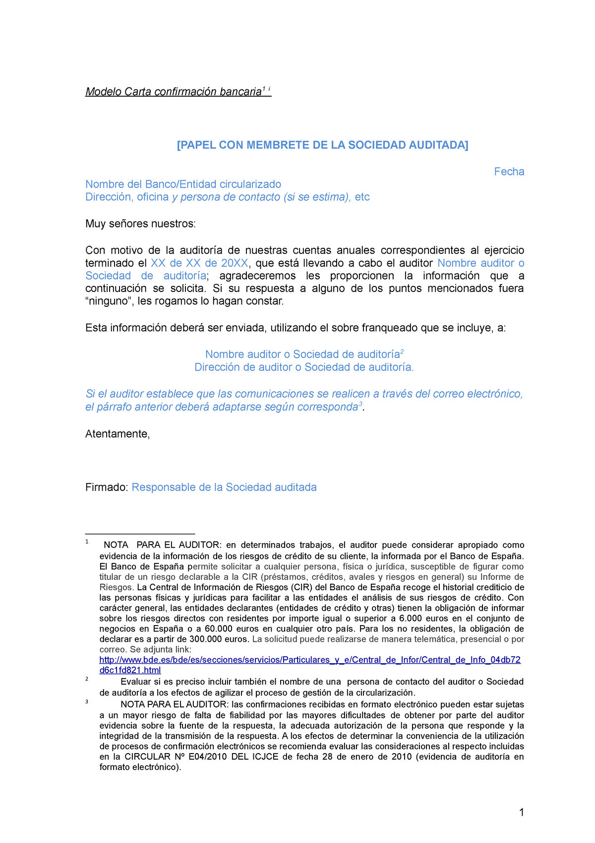 Modelocartaconfirmacionbancaria - Modelo Carta confirmación bancaria 1 i  [PAPEL CON MEMBRETE DE LA - Studocu