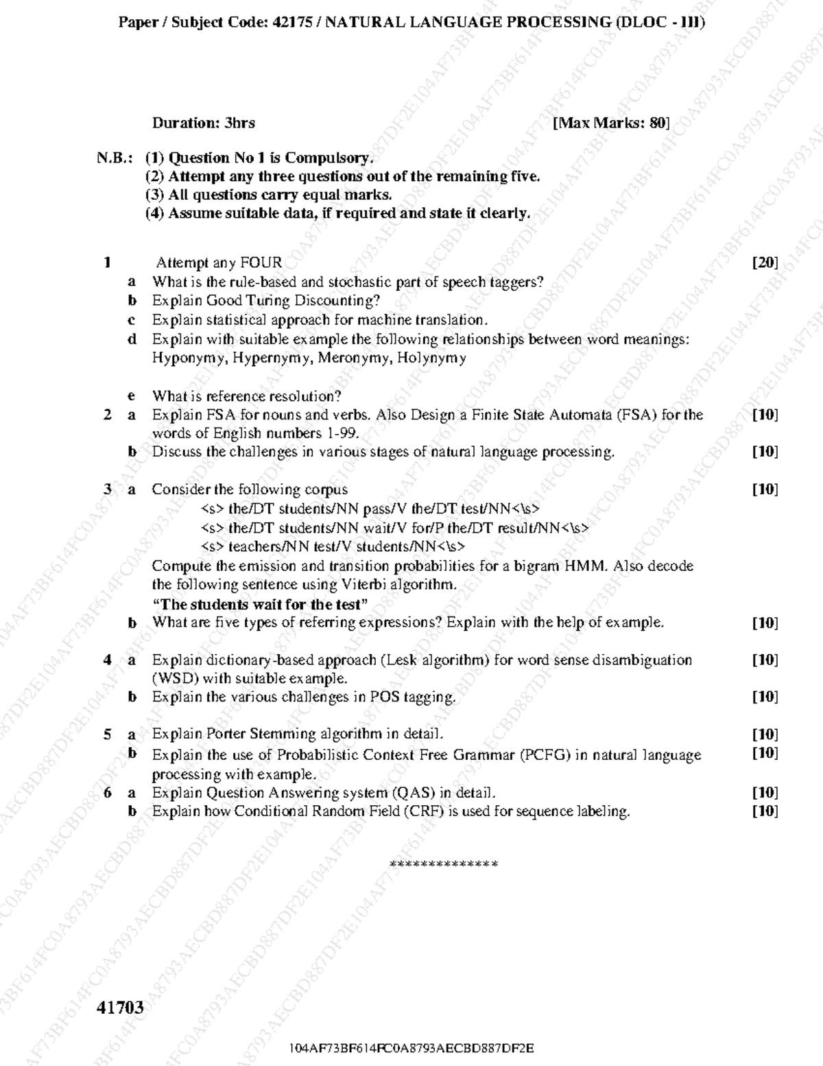 Nlp1 - nlp paper 1 - 56153 Page 1 of 1 Duration: 3hrs [Max Marks: 80] N ...