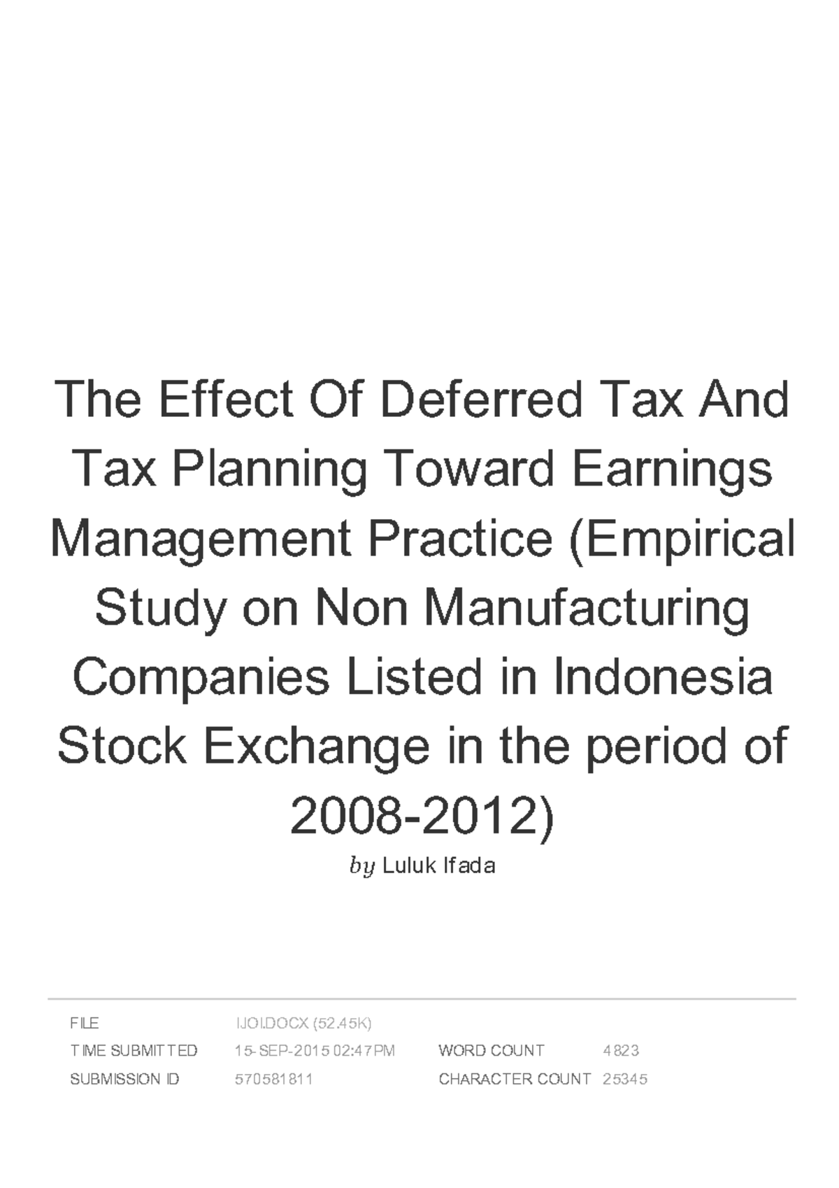 The Effect Of Deferred Tax And Tax Planning Toward Earnings Management ...