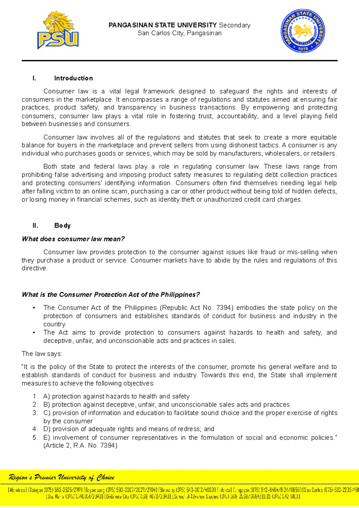 GRP5 Consumer LAW - You need to read - San Carlos City, Pangasinan I ...