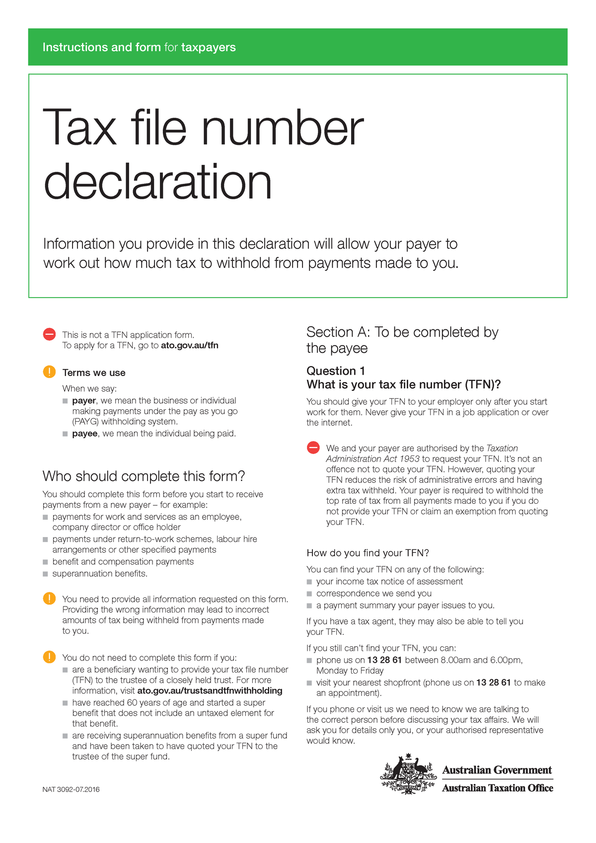 TFN Declaration Form TFN Form NAT 3092 07 Instructions And Form   Thumb 1200 1697 