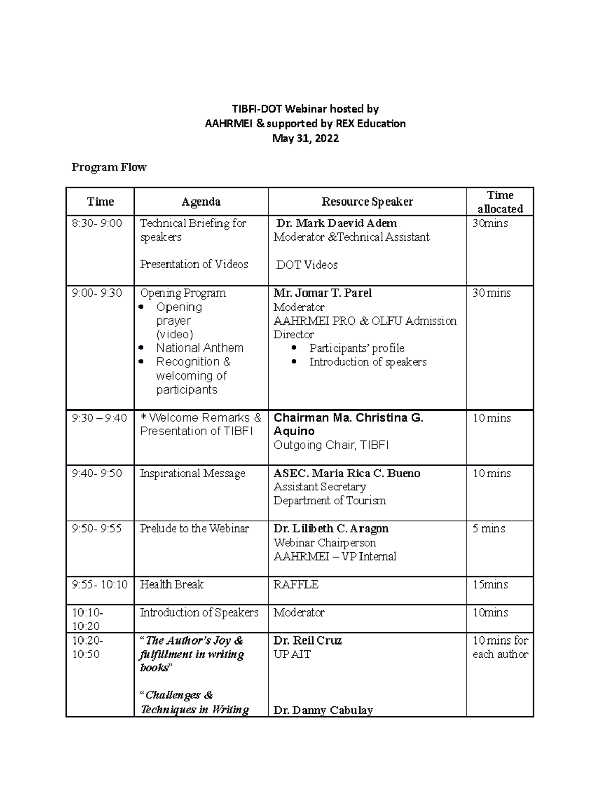 Program Flow - Tibfi- Aahrmei Webinar - TIBFI-DOT Webinar hosted by ...