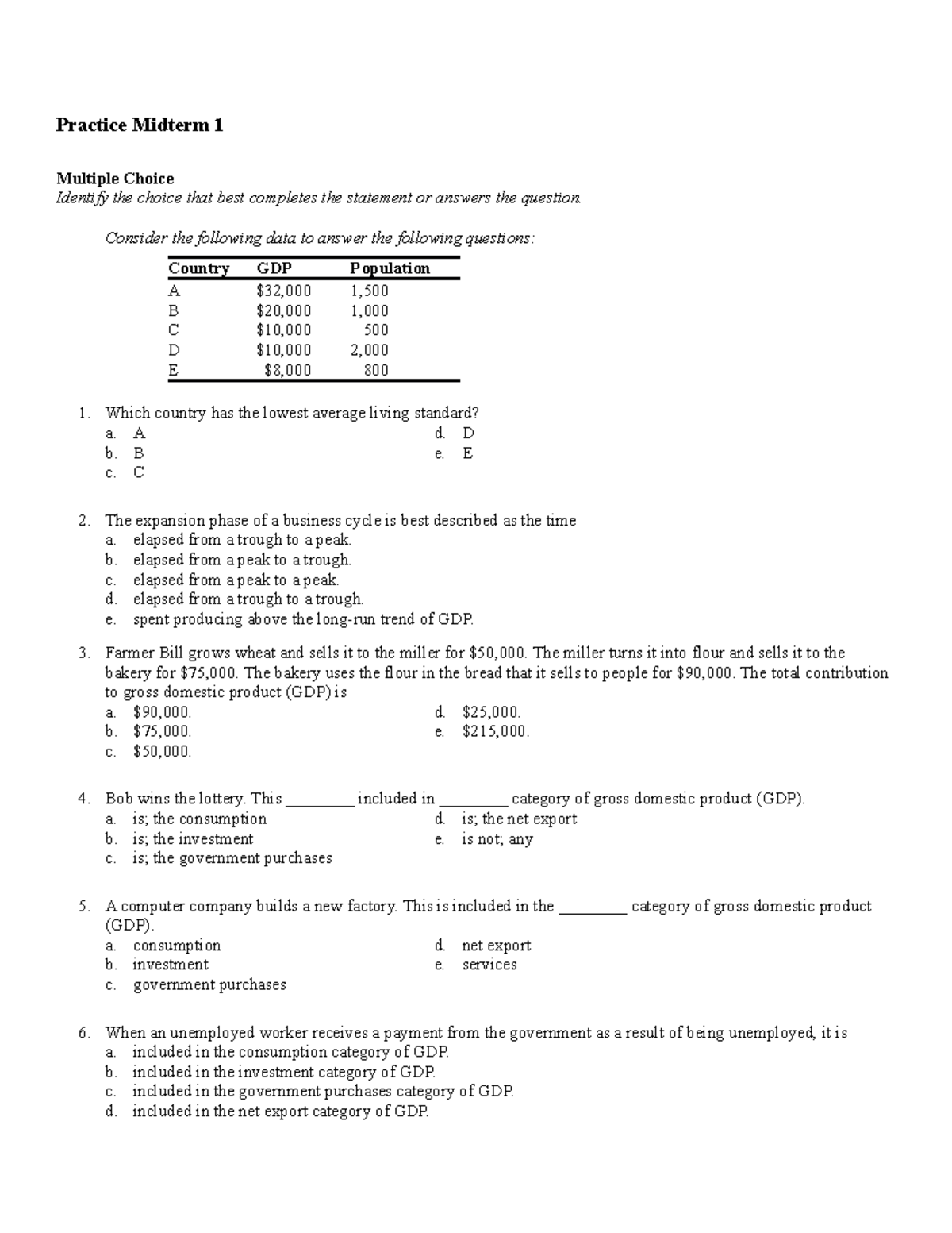 Midterm 1 Practice Exam With Answers - Practice Midterm 1 Multiple ...