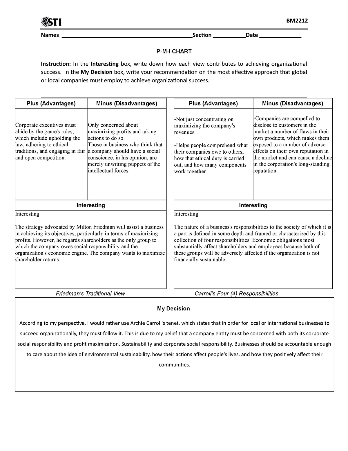 04 Activity 2 - yes - Names Section Date P-M-I CHART Instruction: In ...