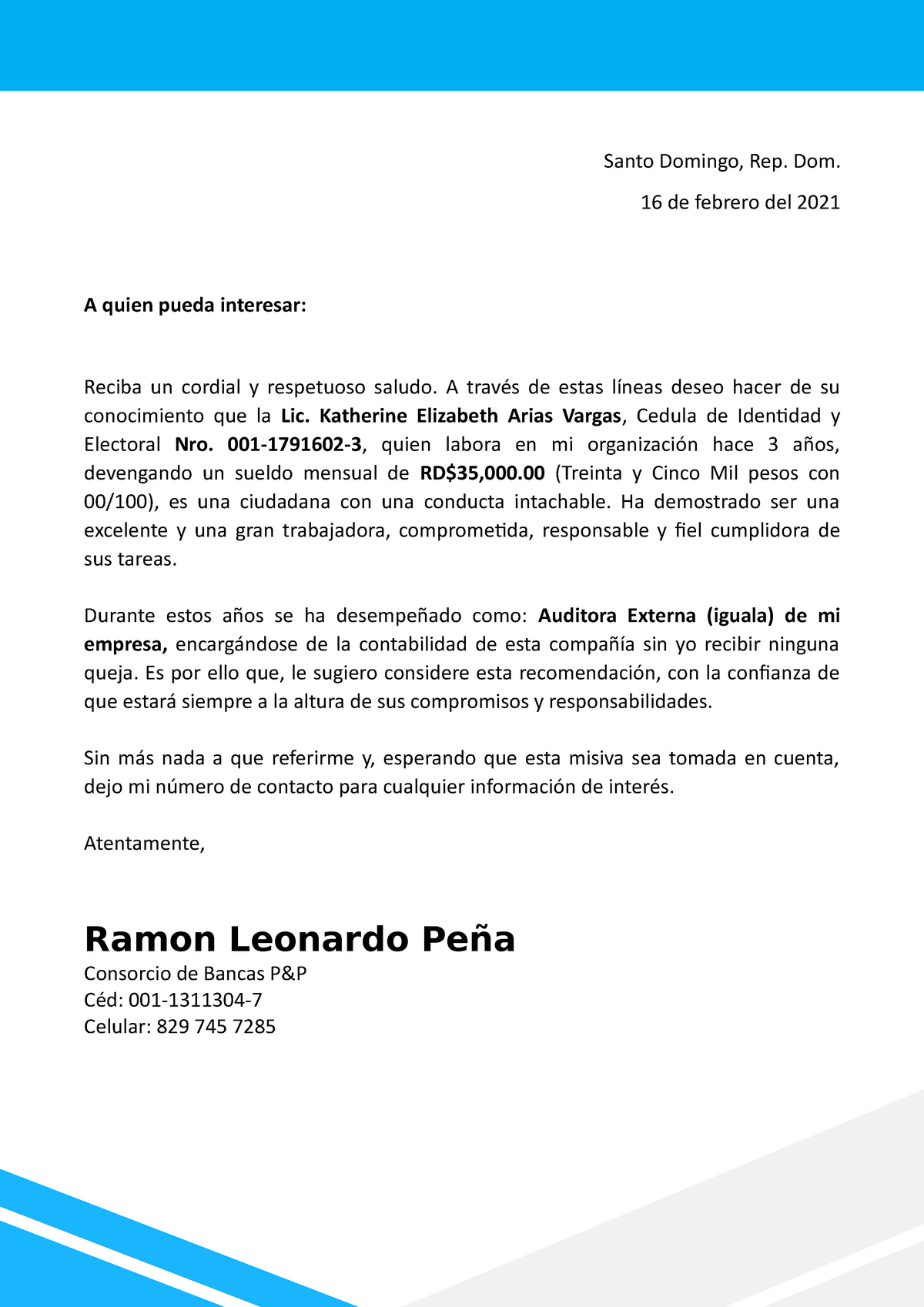 Modelo De Carta De Recomendacion Laboral Santo Domingo Rep Dom The