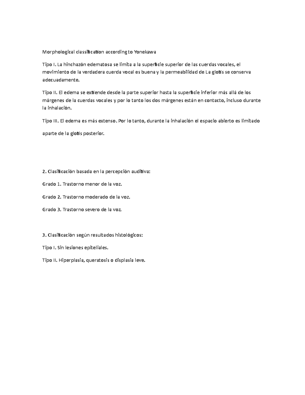 Grados Edema DE Reinke Yonekawa Morphological classification