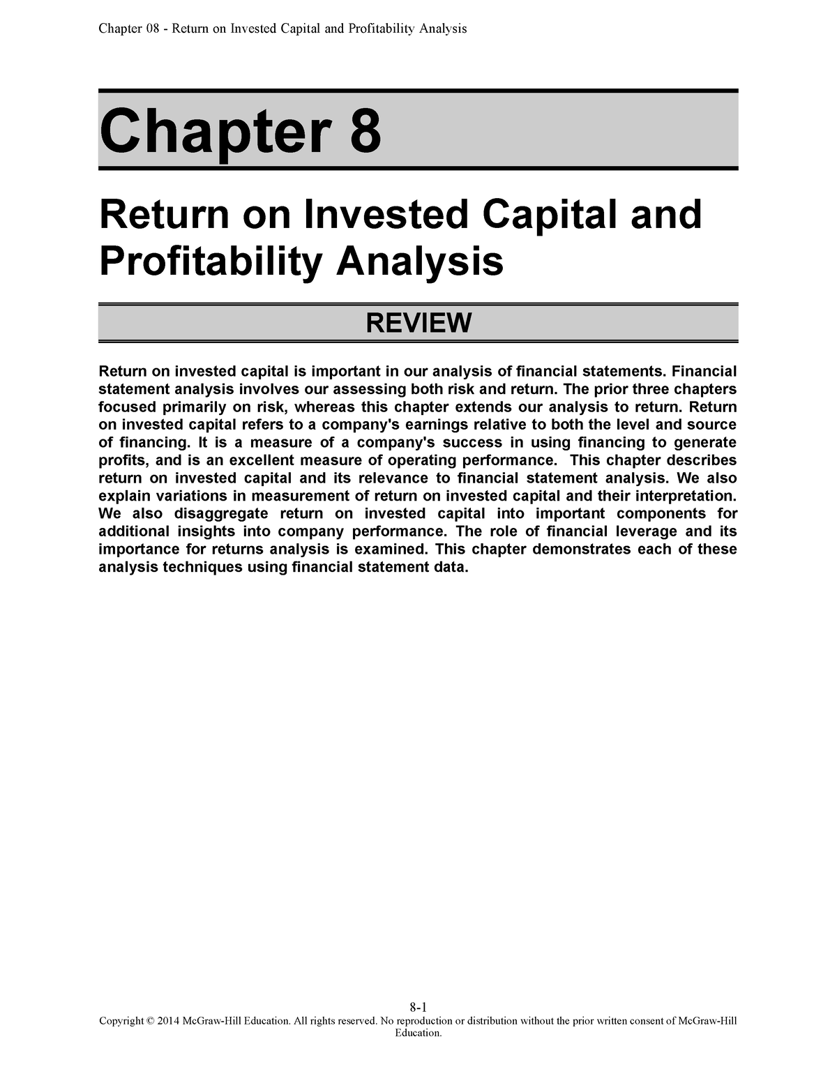 SMChap 008 - Key Chap 8 Eng - Chapter 8 Return On Invested Capital And ...