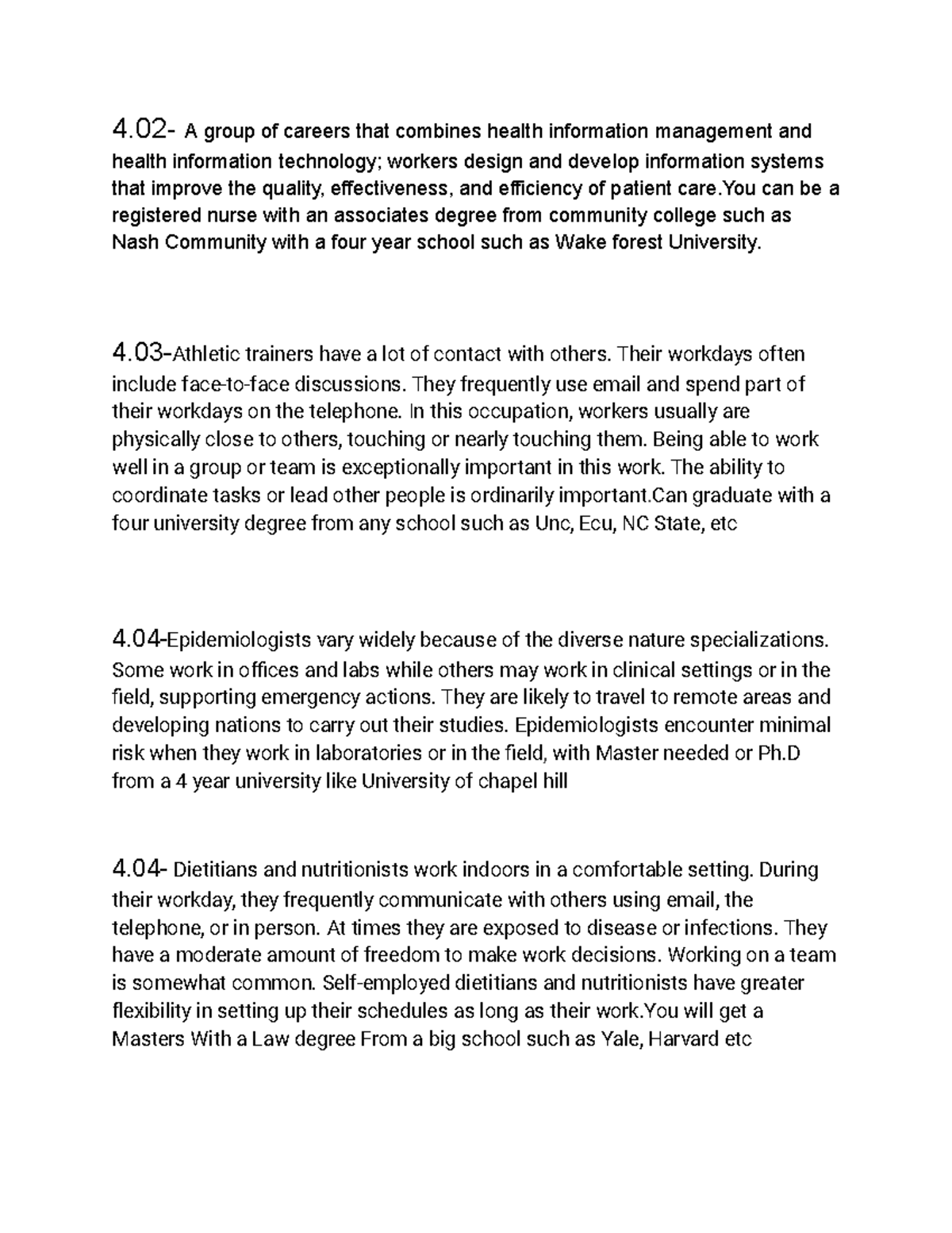 Untitled document - 4- A group of careers that combines health ...