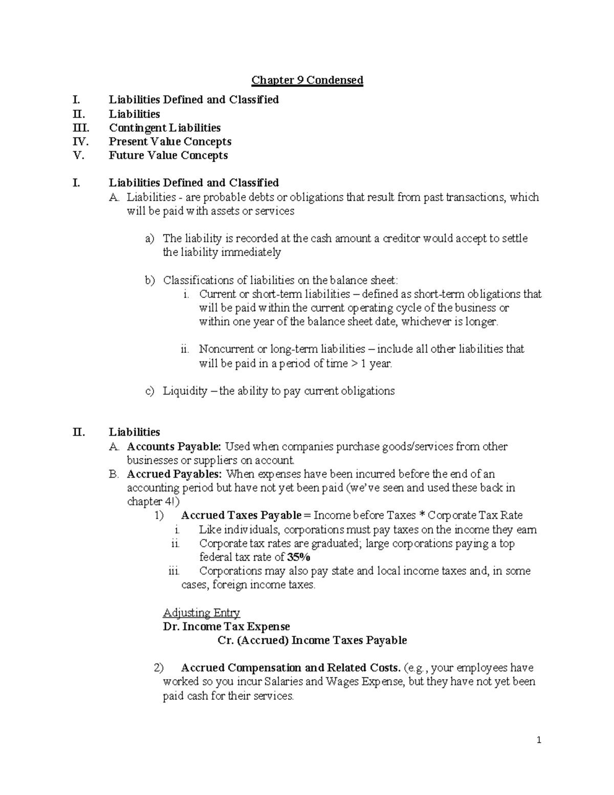 Chapter+9+Outline+-+ST - Chapter 9 Condensed I. Liabilities Defined and ...
