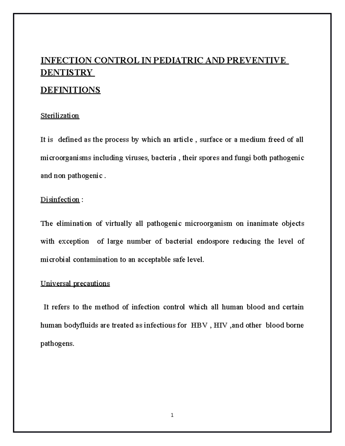 Infection control in pediatric and preventive dentistry INFECTION