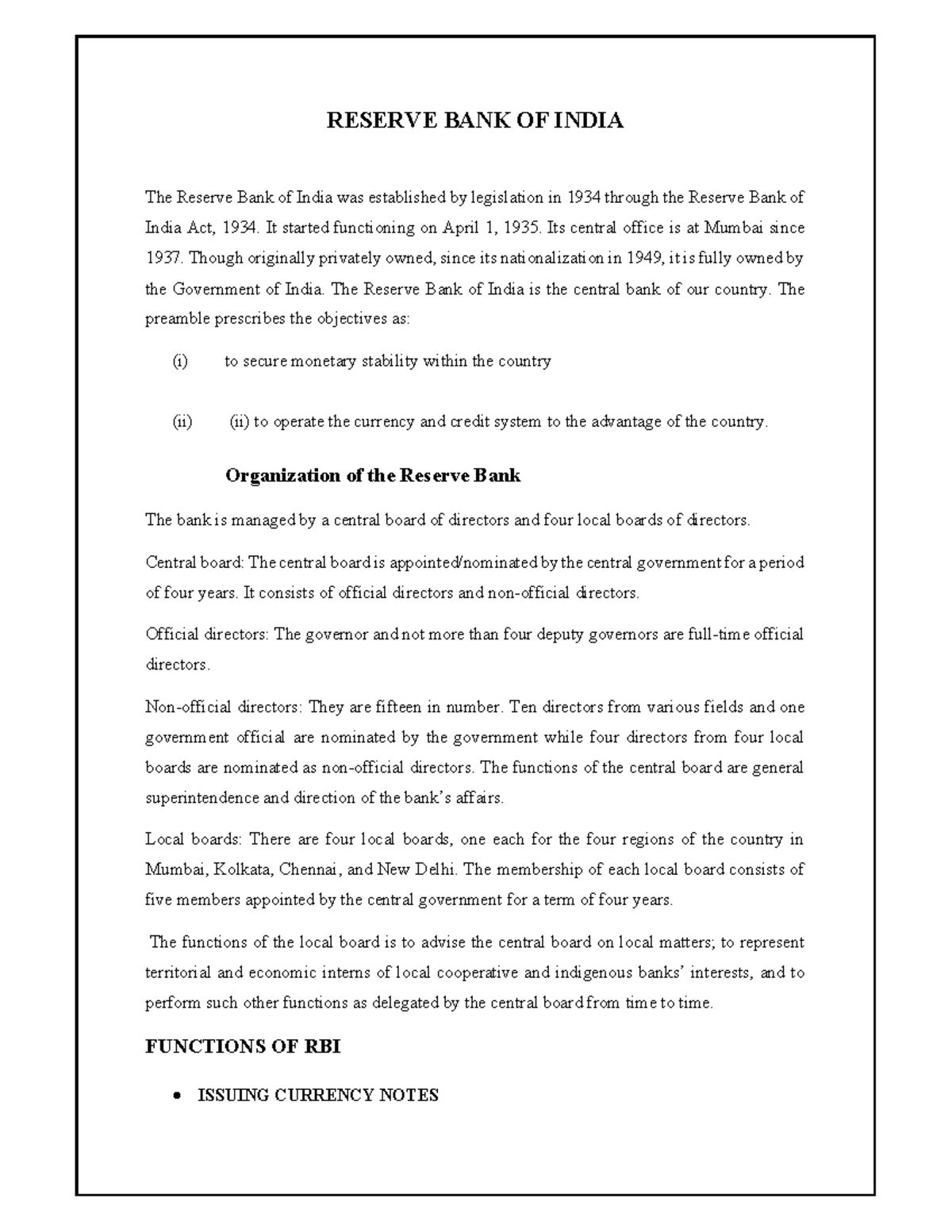 RBI and its function - RESERVE BANK OF INDIA The Reserve Bank of India ...