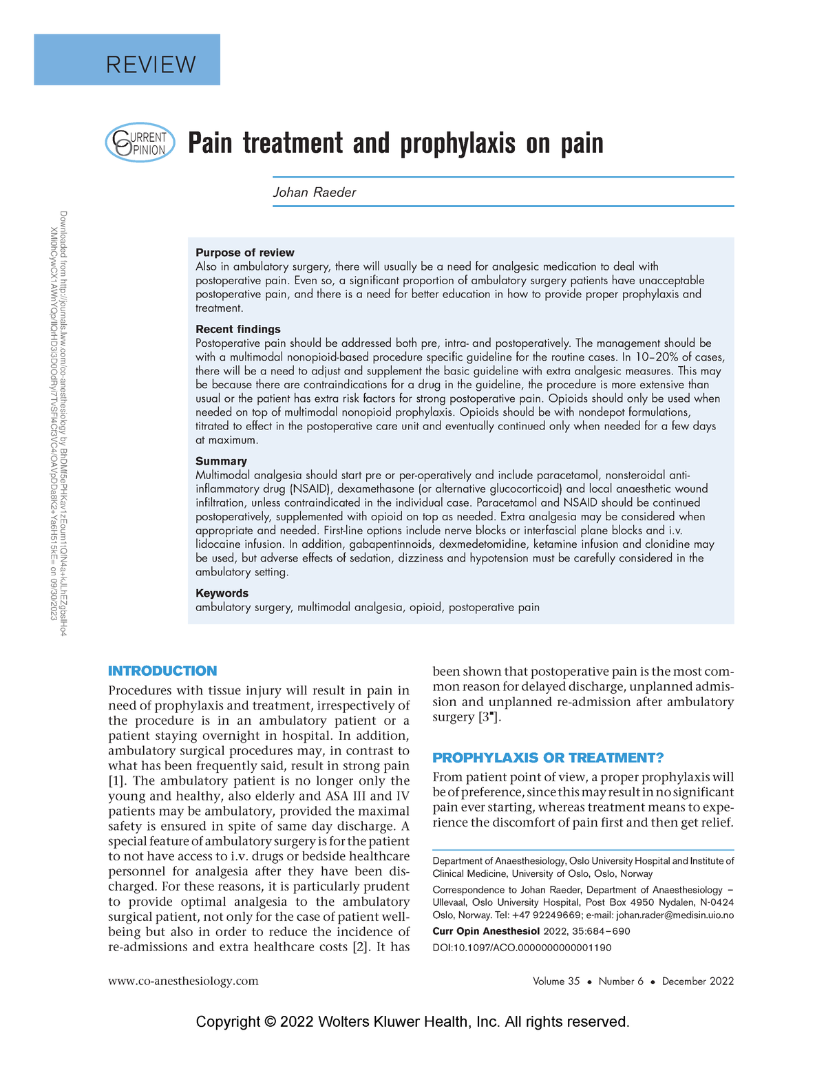 Pain Treatment And Prophylaxis On Pain - Even So, A Significant ...