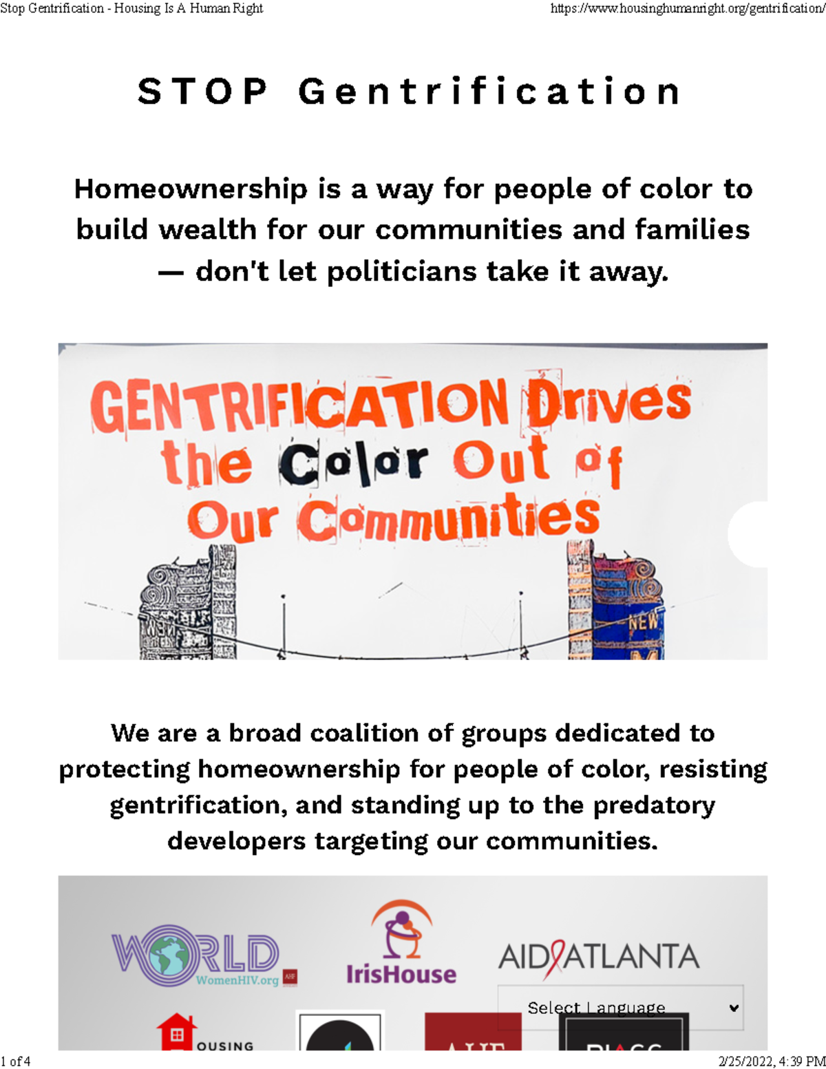 Stop Gentrification - Housing Is A Human Right - S T O P G E N T R I F ...