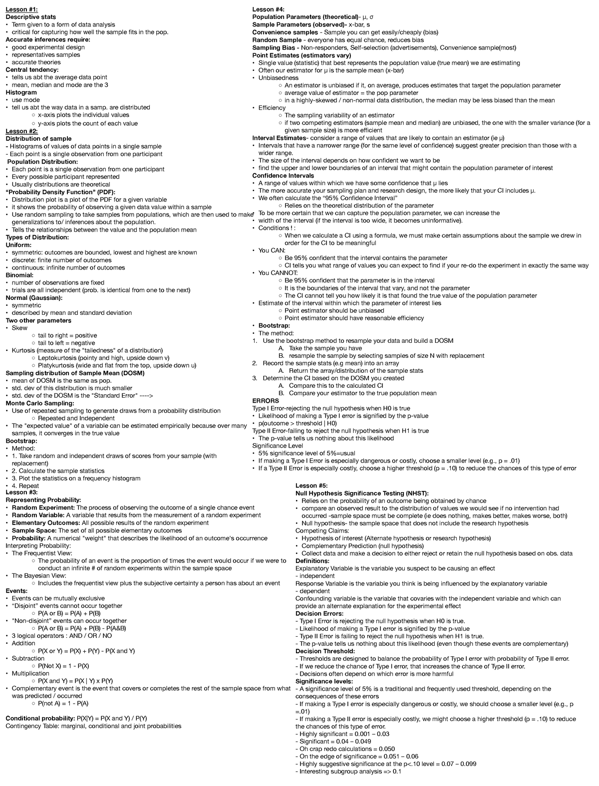 Psych 2811 Cheat Sheet midterm 1 - Lesson #5: Null Hypothesis ...