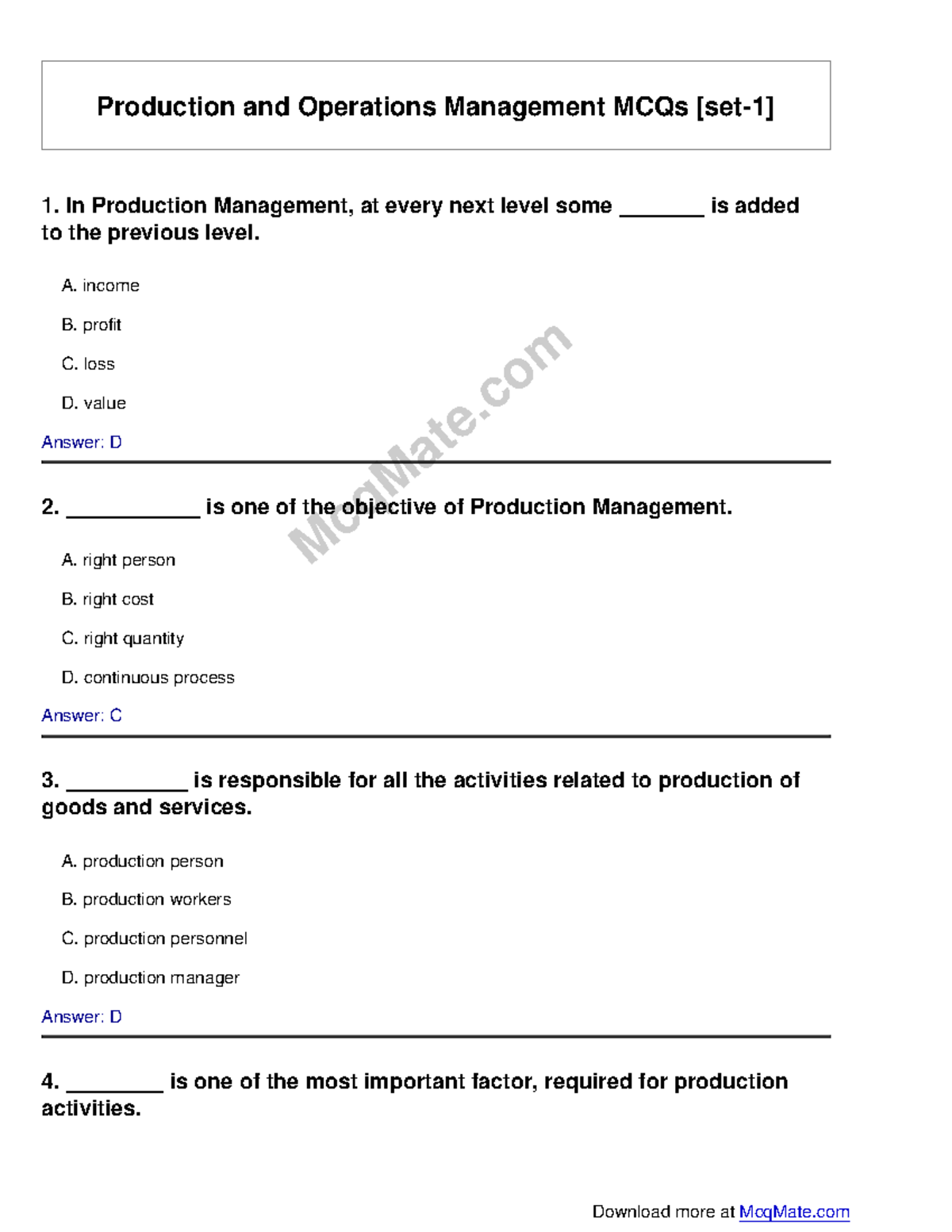 POM MCQs For BBA - Production And Operations Management MCQs [set-1] 1 ...