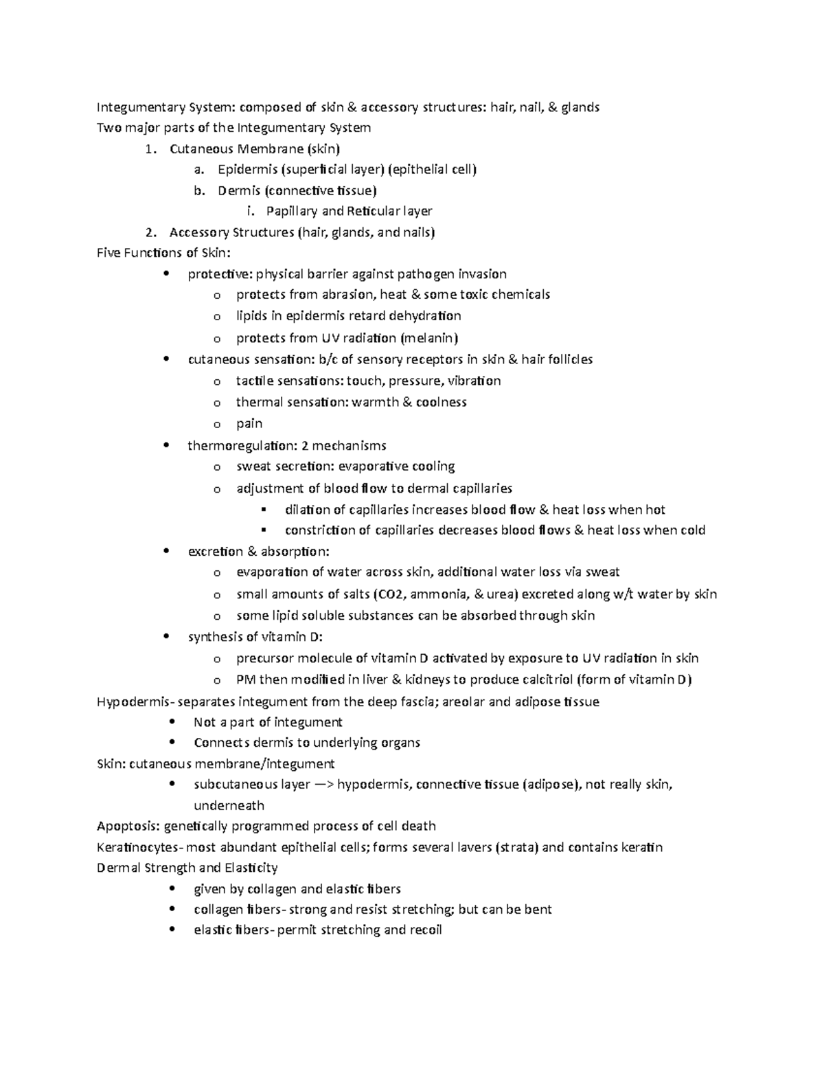 A&P Chapter 5 - Lecture notes 6 - Integumentary System: composed of ...