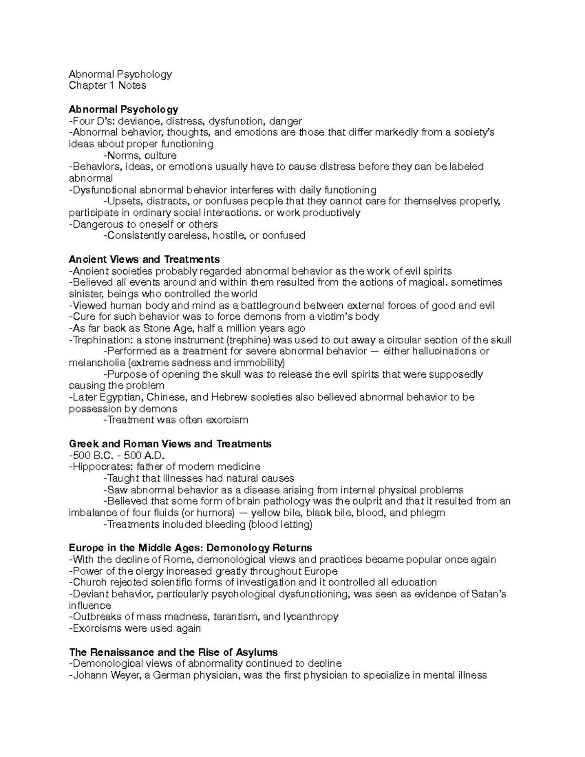 Ab Psych Chap 1 Notes PDF - Abnormal Psychology Chapter 1 Notes ...
