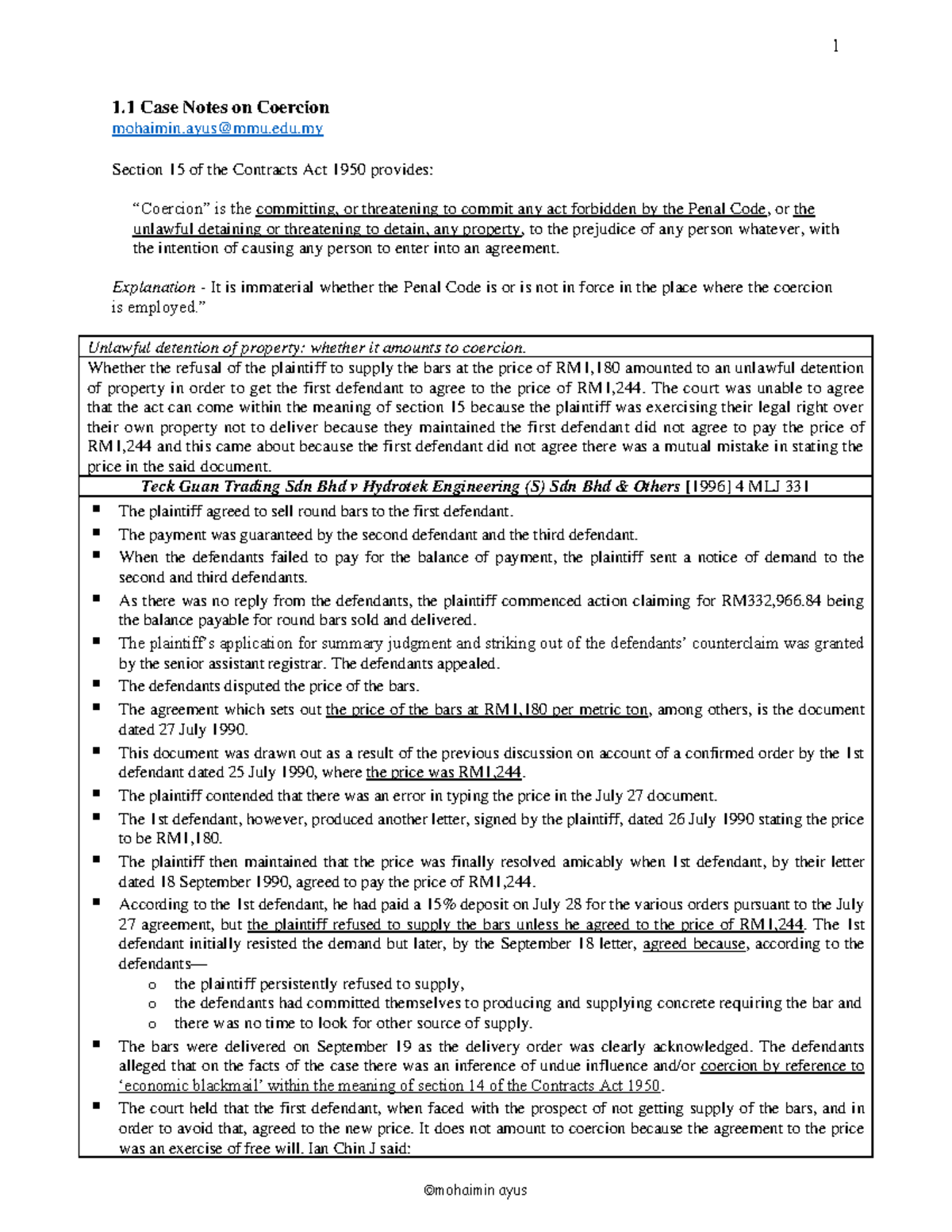 1.1 Case notes on Coercion - 1 Case Notes on Coercion mohaimin@mmu.edu ...