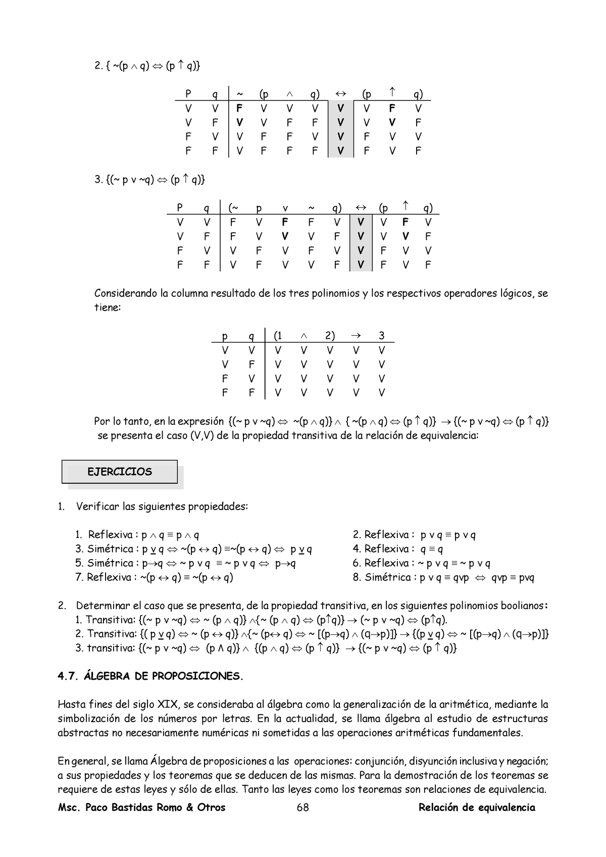 Algebra De Proposiciones P Q P Q P Q P Q P Q V V F V V V V V F V V F V V Studocu