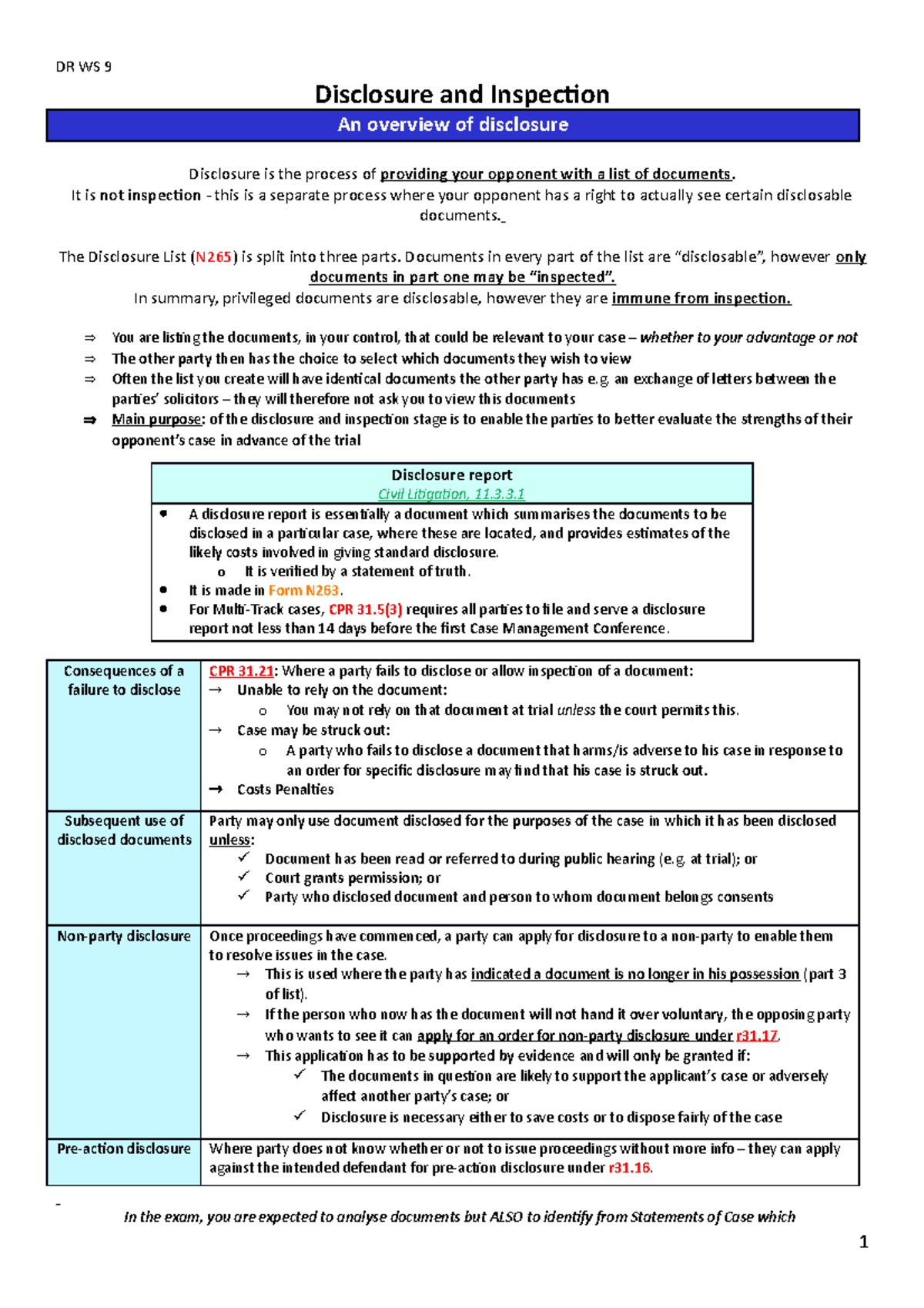 DR WS9 - DR WS9 - Disclosure and Inspection An overview of disclosure ...