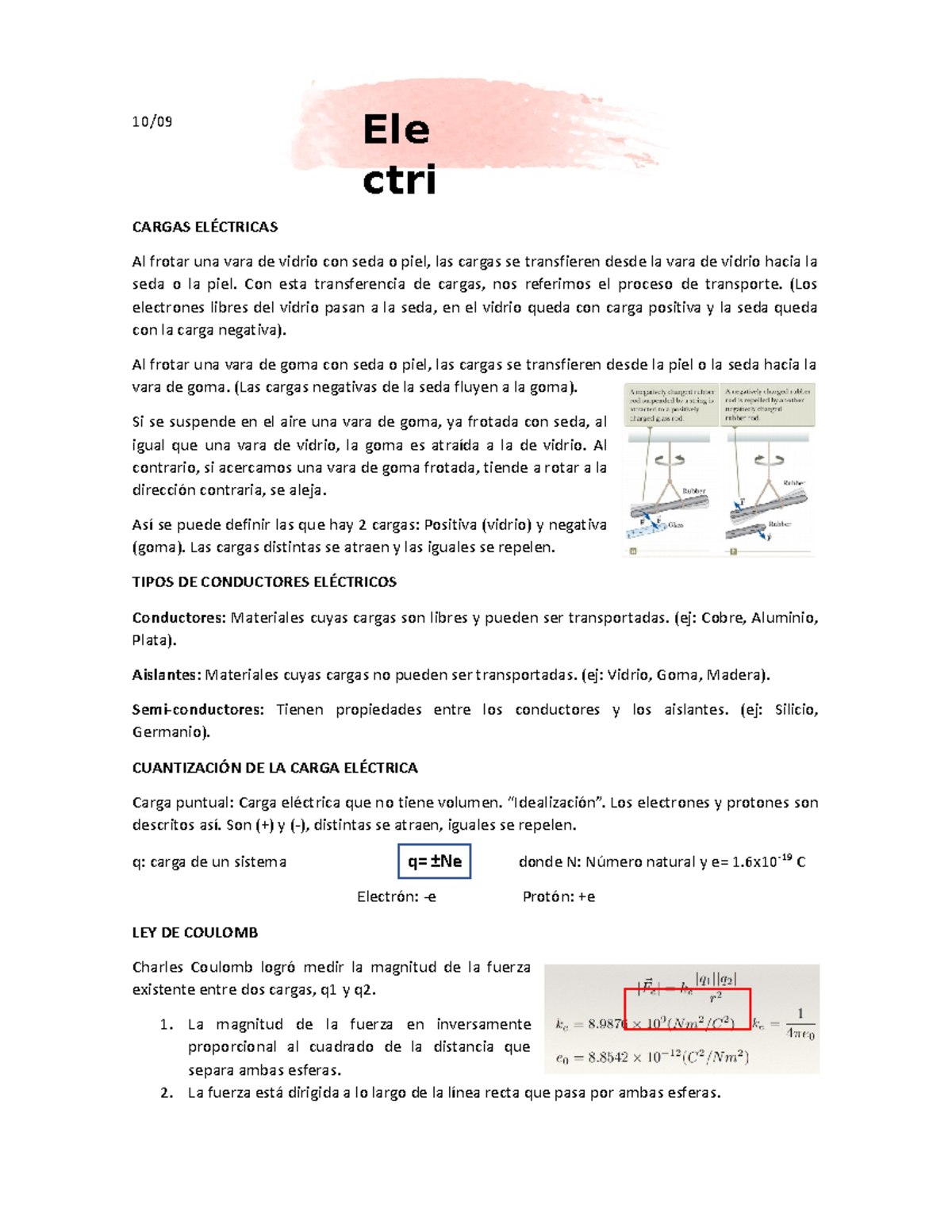 Clase 2 introduccion electricidad 10/ CARGAS ELÉCTRICAS Al frotar