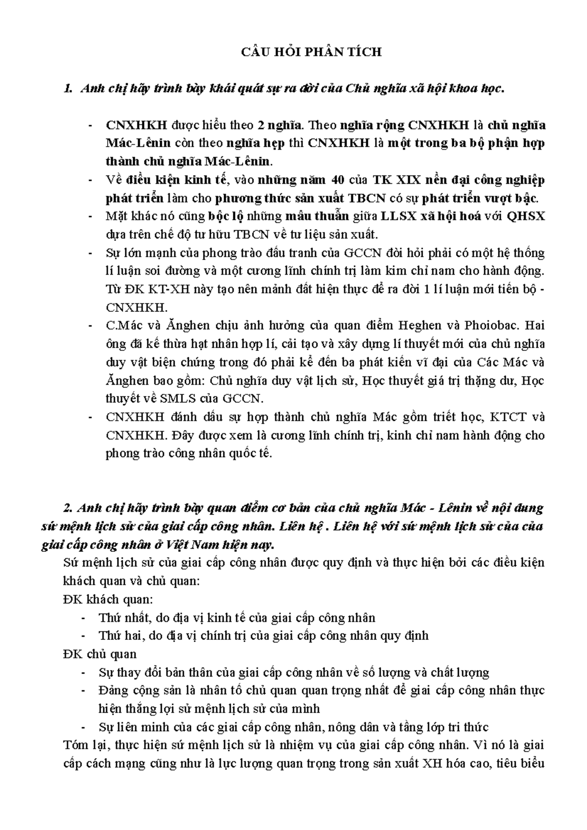 7c phân tích CNXH - CÂU HỎI PHÂN TÍCH Anh chị hãy trình bày khái quát ...