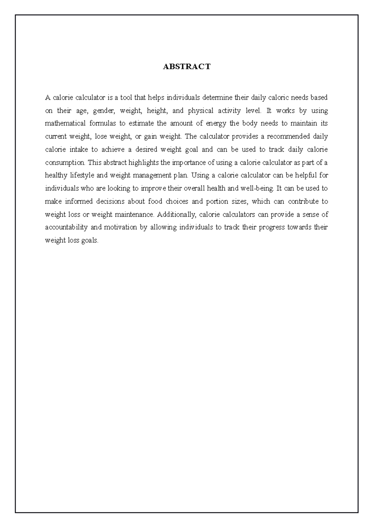 Abstract and Reference - ABSTRACT A calorie calculator is a tool that ...