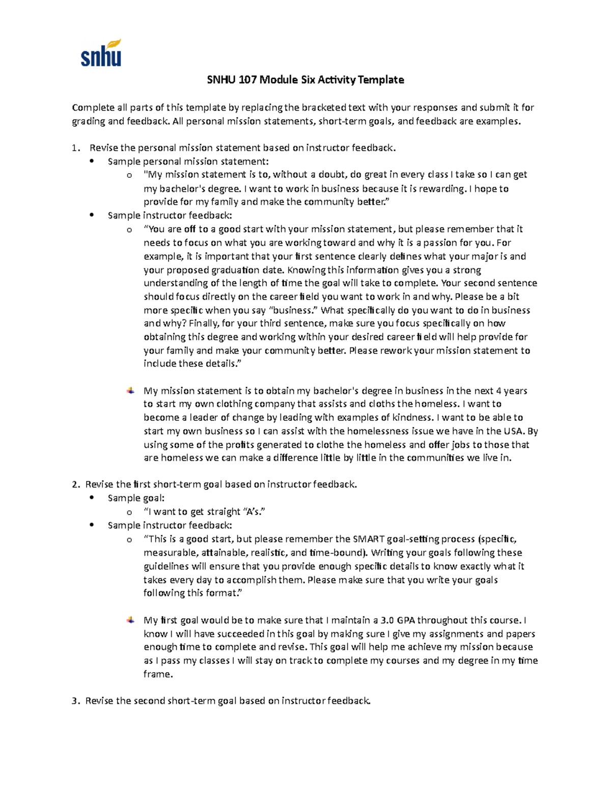 SNHU 107 Module Six Activity Template SNHU 107 Module Six Activity Template Complete All Parts