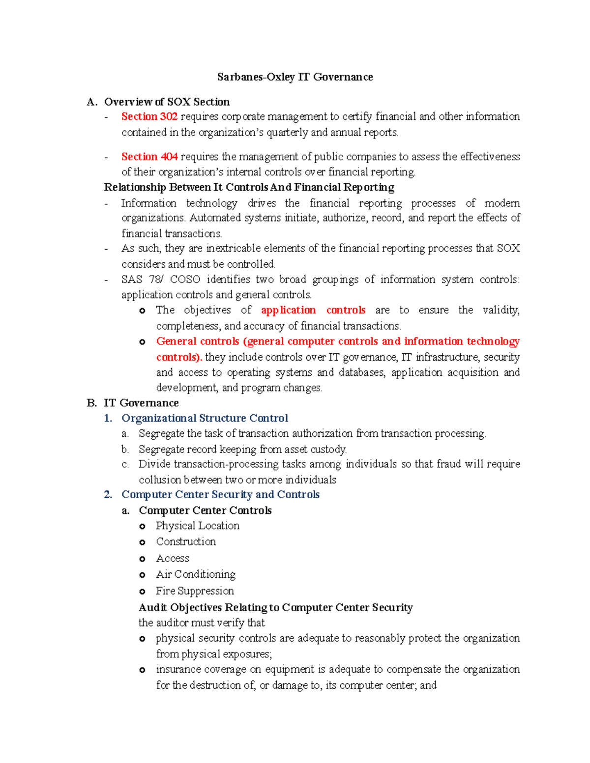 Sarbanes-Oxley IT Governance - Overview of SOX Section - Section 302 ...