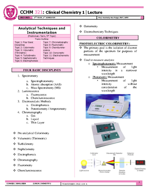 Clinical Chemistry Lecture 4 - CCHM321 | BSMLS 2024 CLINICAL CHEMISTRY ...