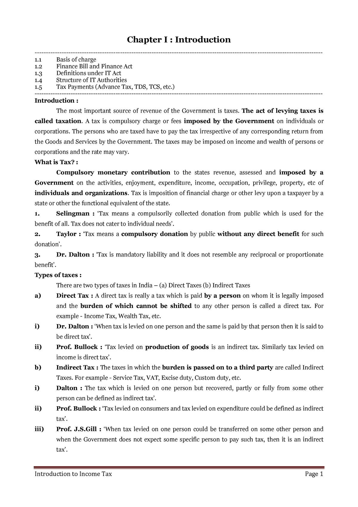 1. Introduction To Income Tax - Chapter I : Introduction - 1 Basis Of ...