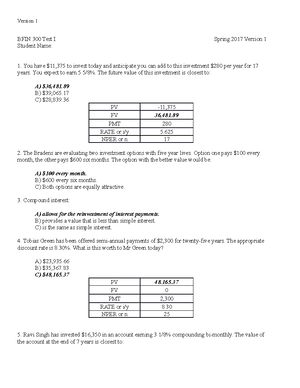 BFIN 300 SP16 Test 1 Guideline Answers - BFIN 300 Test 1 Student Name ...