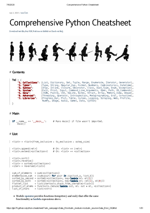 Beginner's Python Cheat Sheet - Variables are used to store values. A ...