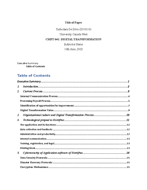 CMPT 641-Individual Paper 1 - CMPT 641: DIGITAL TRANSFORMATION IDEA The ...