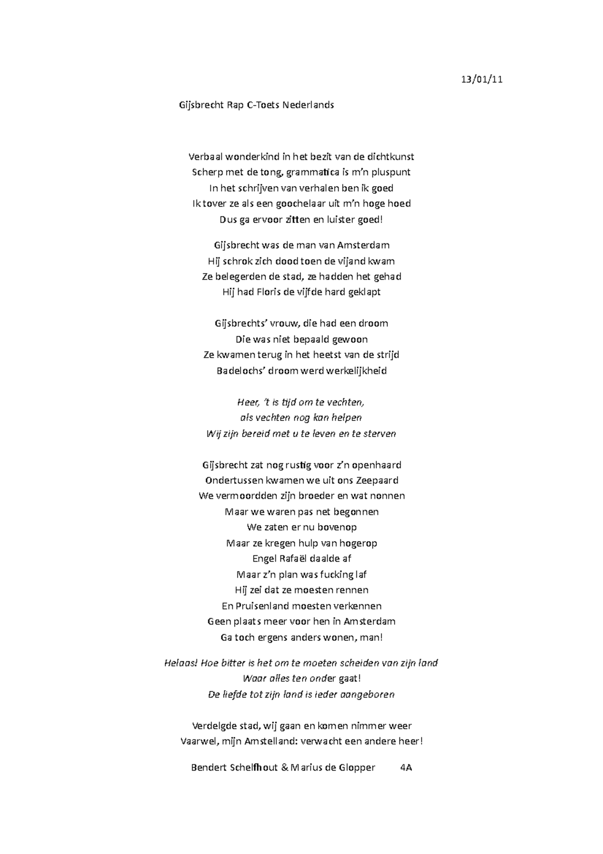 Gijsbrecht van Aemstel Rap Nederlands 4e klas 13/01/ Gijsbrecht Rap C