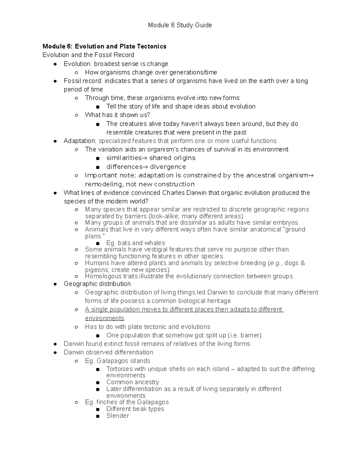 Module 6 Study Guide - Module 6 Study Guide Module 6: Evolution And ...