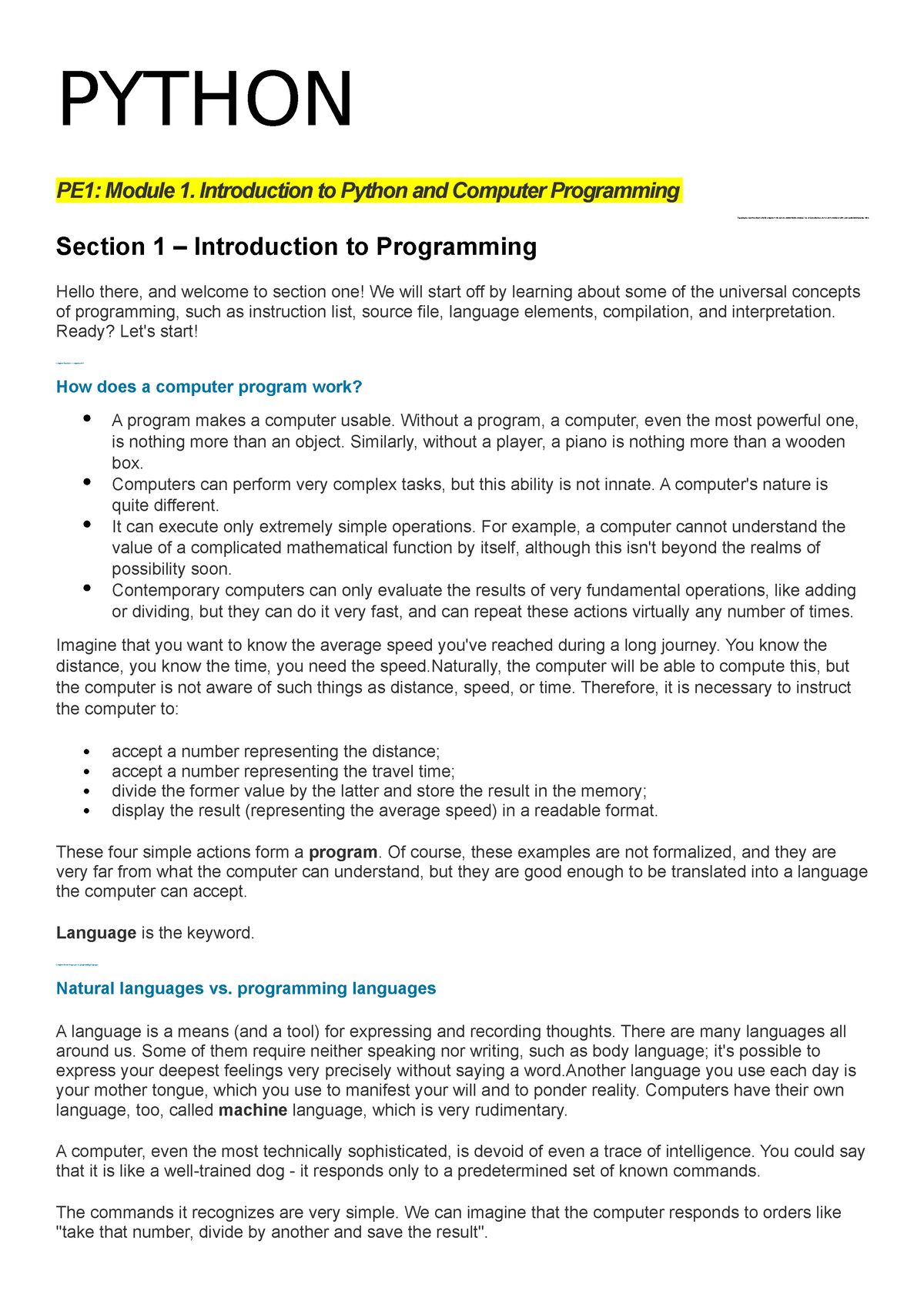 Python - PYTHON PE1: Module 1. Introduction To Python And Computer ...