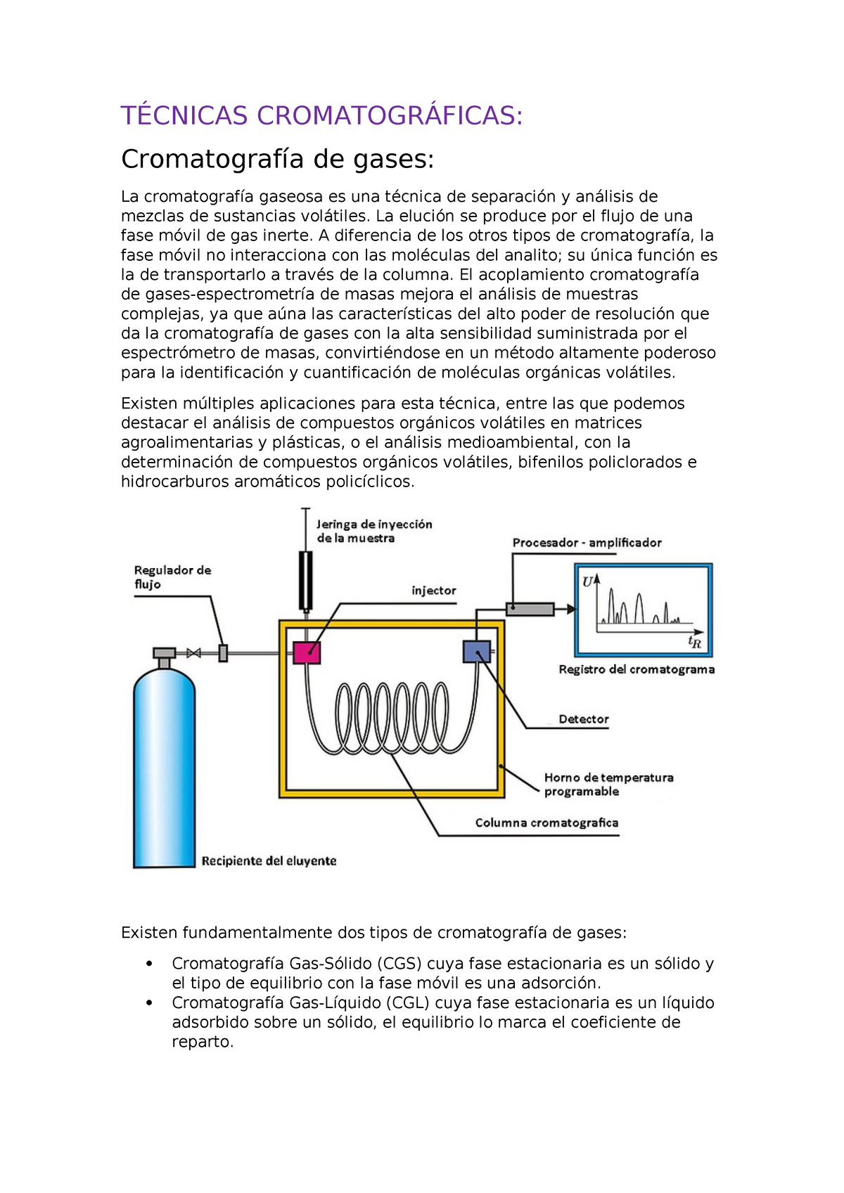 Cromatografias - TÉCNICAS CROMATOGRÁFICAS: Cromatografía De Gases: La ...