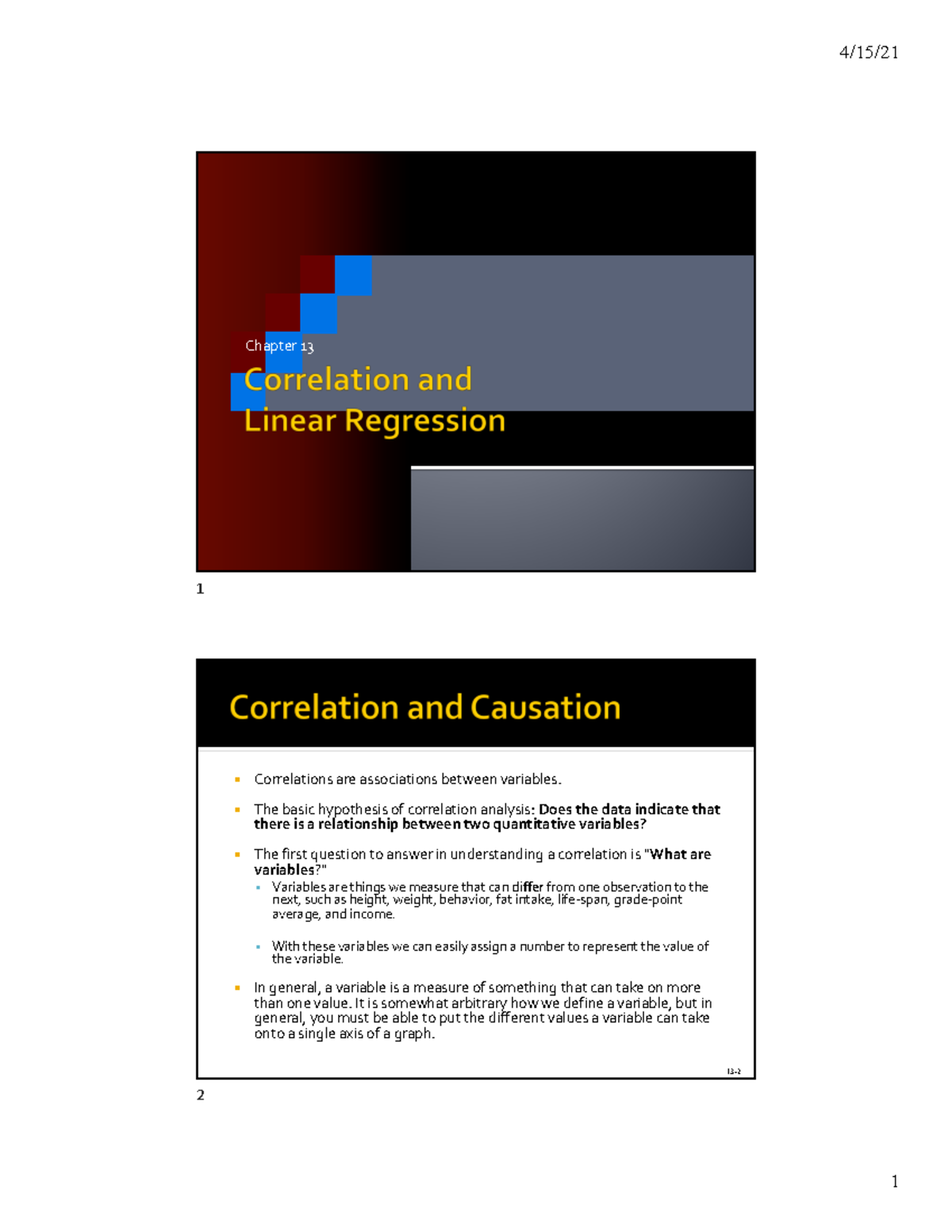 Correlation And Regression Notes - Chapter 13 1 13- ¡ Correlations Are ...