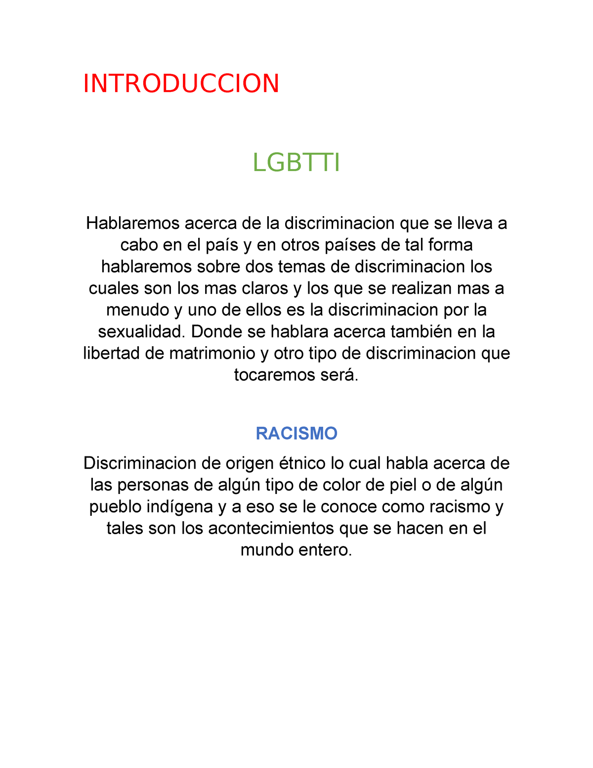 Ensayo De Discriminacion Introduccion Lgbtti Hablaremos Acerca De La