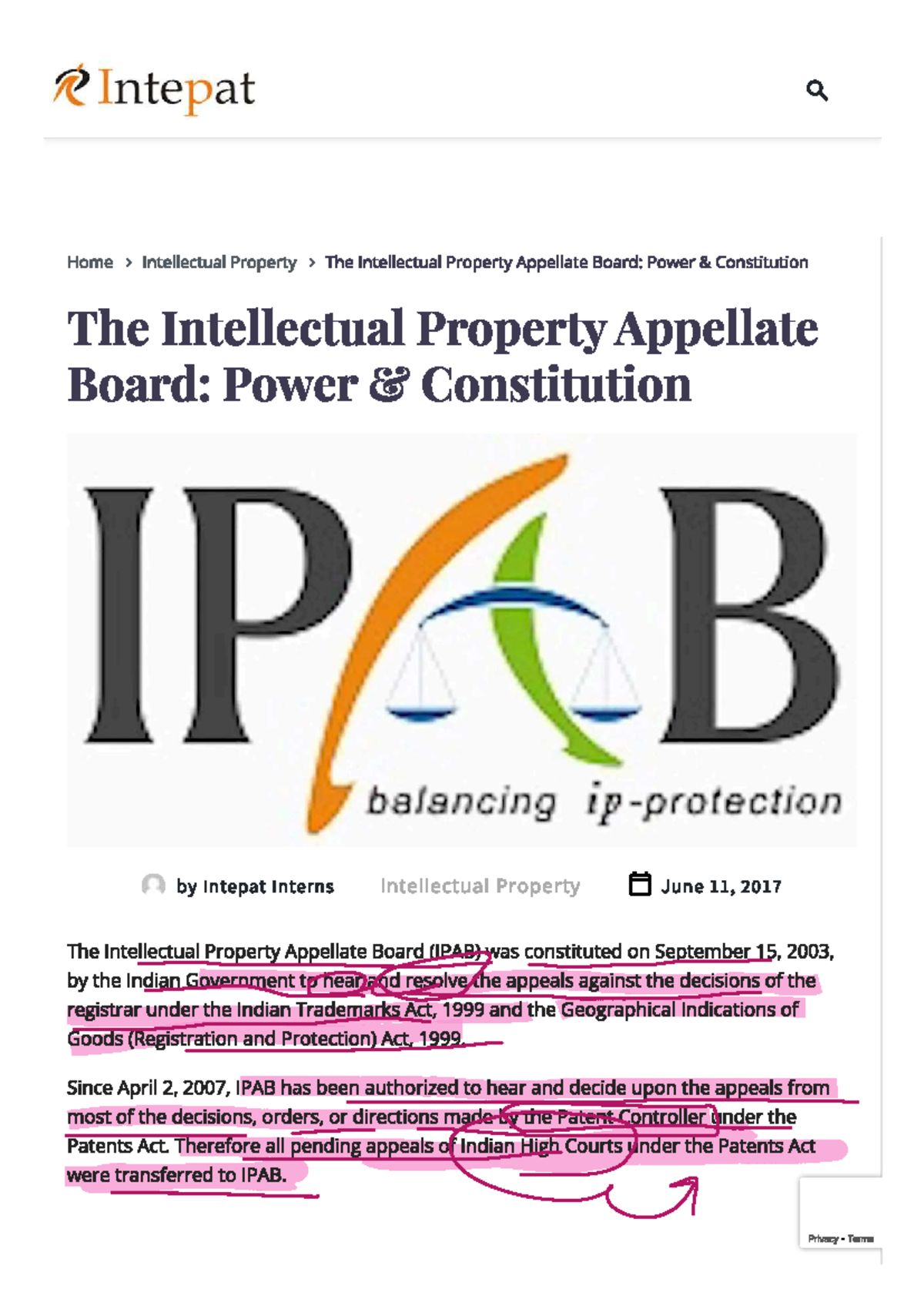 Intellectual Property Appellate Body - Therefore all pending appeals of ...