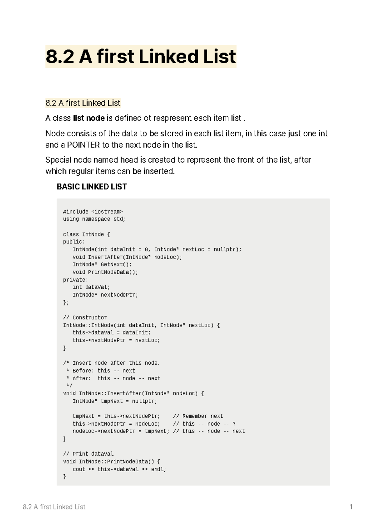 8.2 A first linked list - 8 A first Linked List 1 8 A first Linked List ...