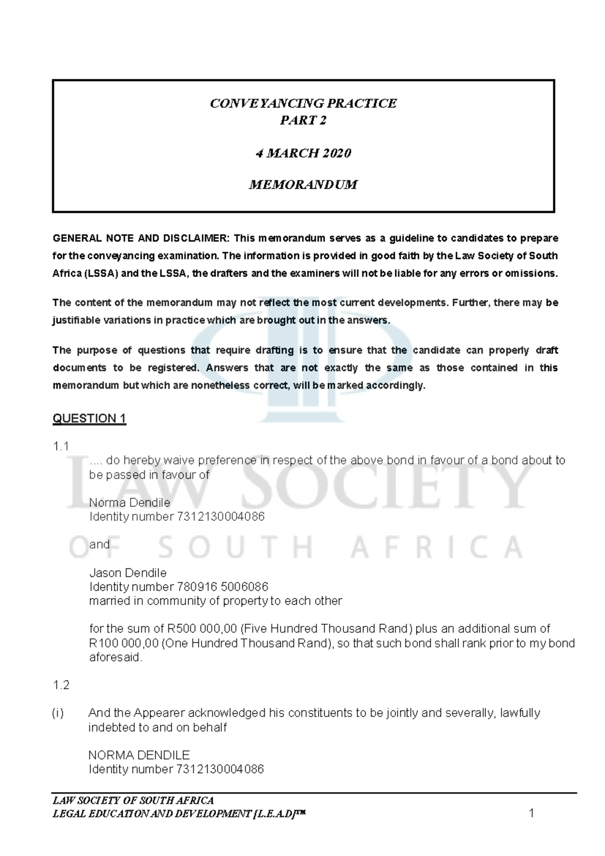 2020 4 March Memorandum PART-2 Conveyancing - LAW SOCIETY OF SOUTH ...