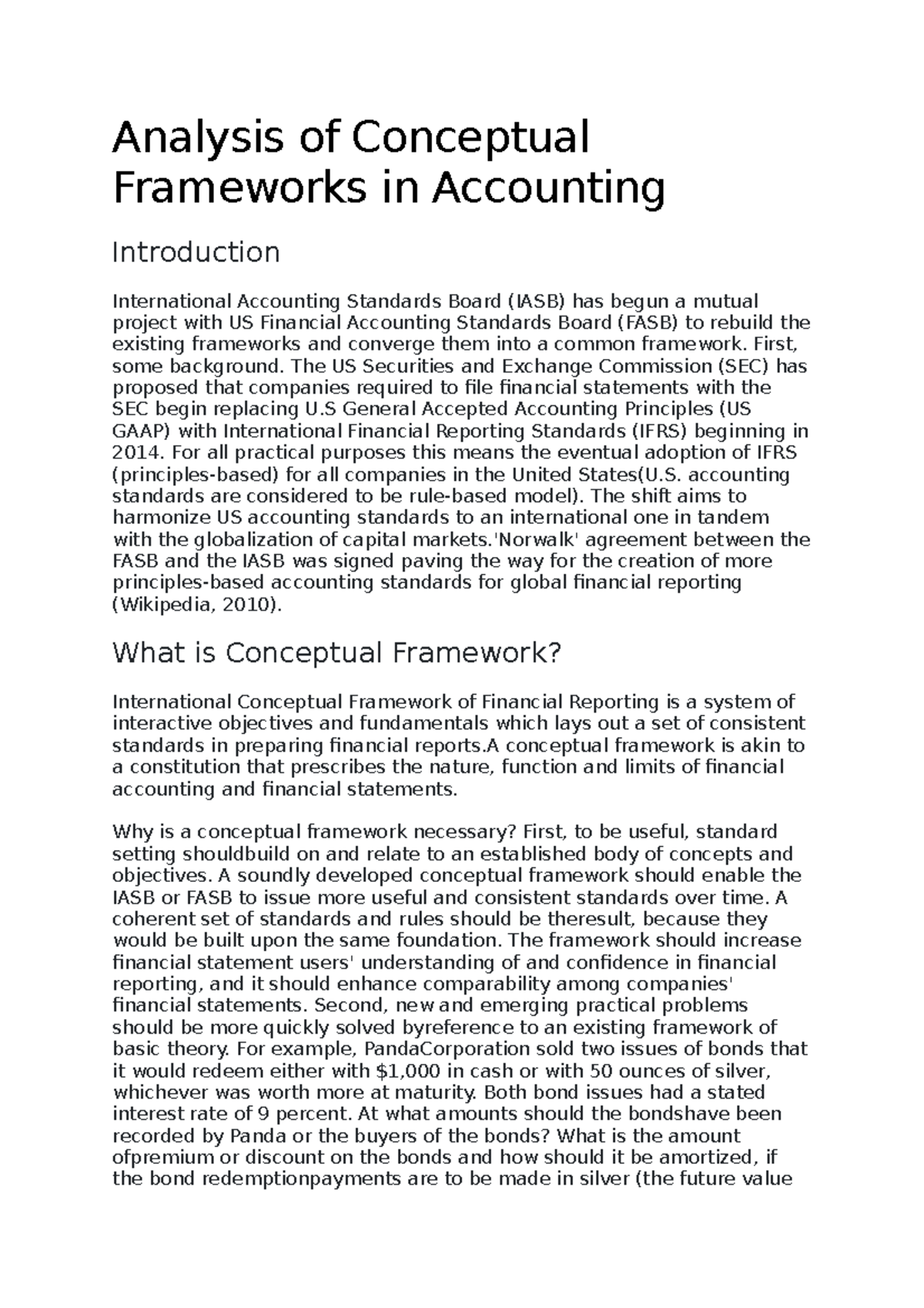 Analysis of Conceptual Frameworks in Accounting - Analysis of ...