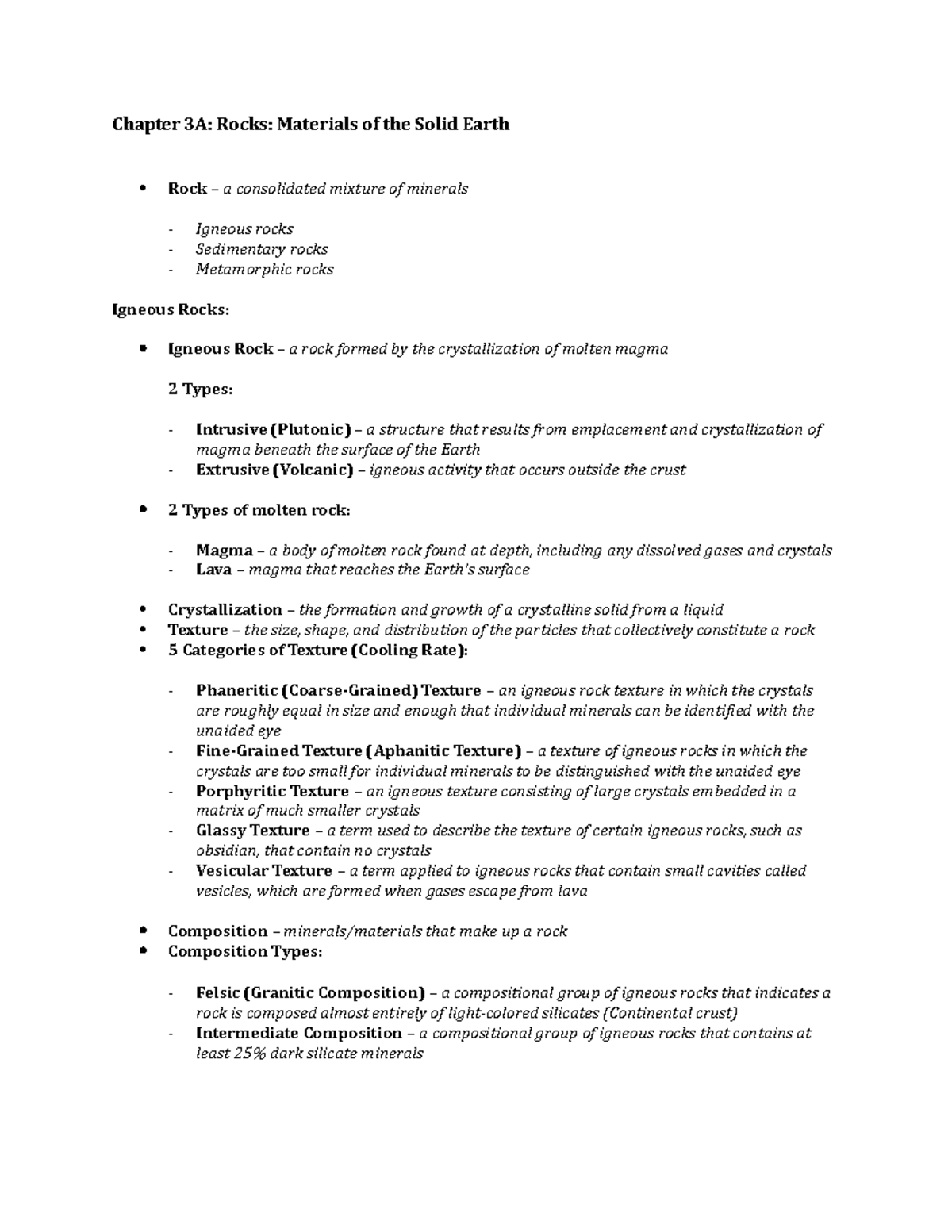 CH 3A Notes - Chapter 3A: Rocks: Materials of the Solid Earth Rock – a ...