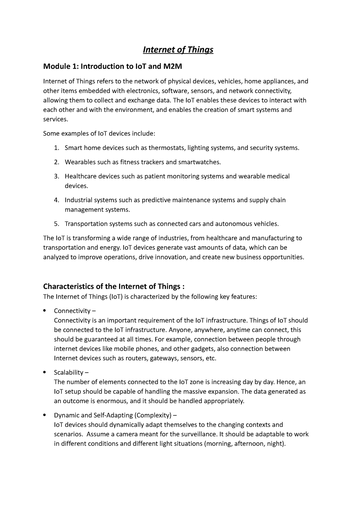 Internet Of Things - Unit 1 Notes Of Iot - Internet Of Things Module 1 ...