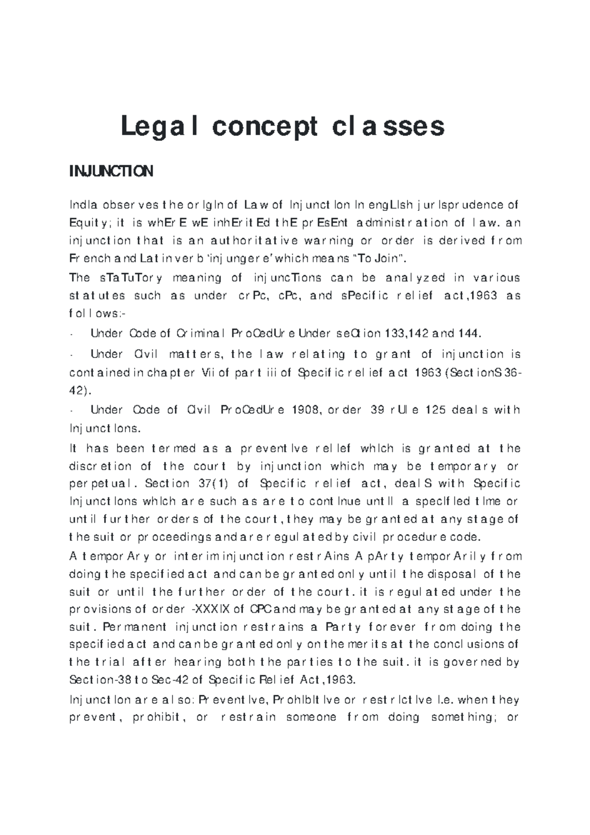 Injunction - Lega l concept cl a sses INJUNCTION IndIa ob ser v es t he ...