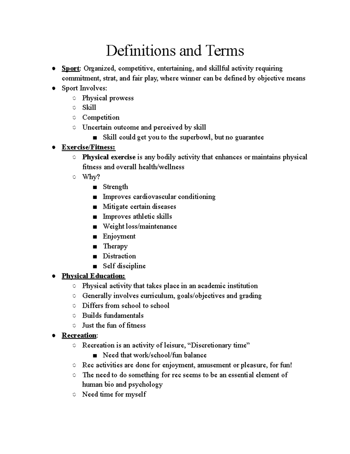 Kinesiolgy Lecture #1 10 25 23 - Definitions and Terms Sport: Organized ...