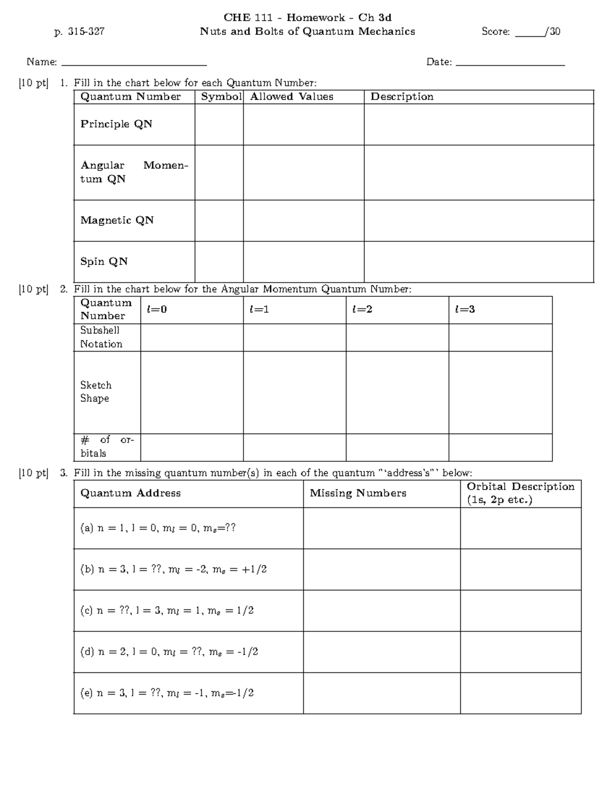 CHE Homework homework p. 315 CHE 111 Homework Ch 3d Nuts and