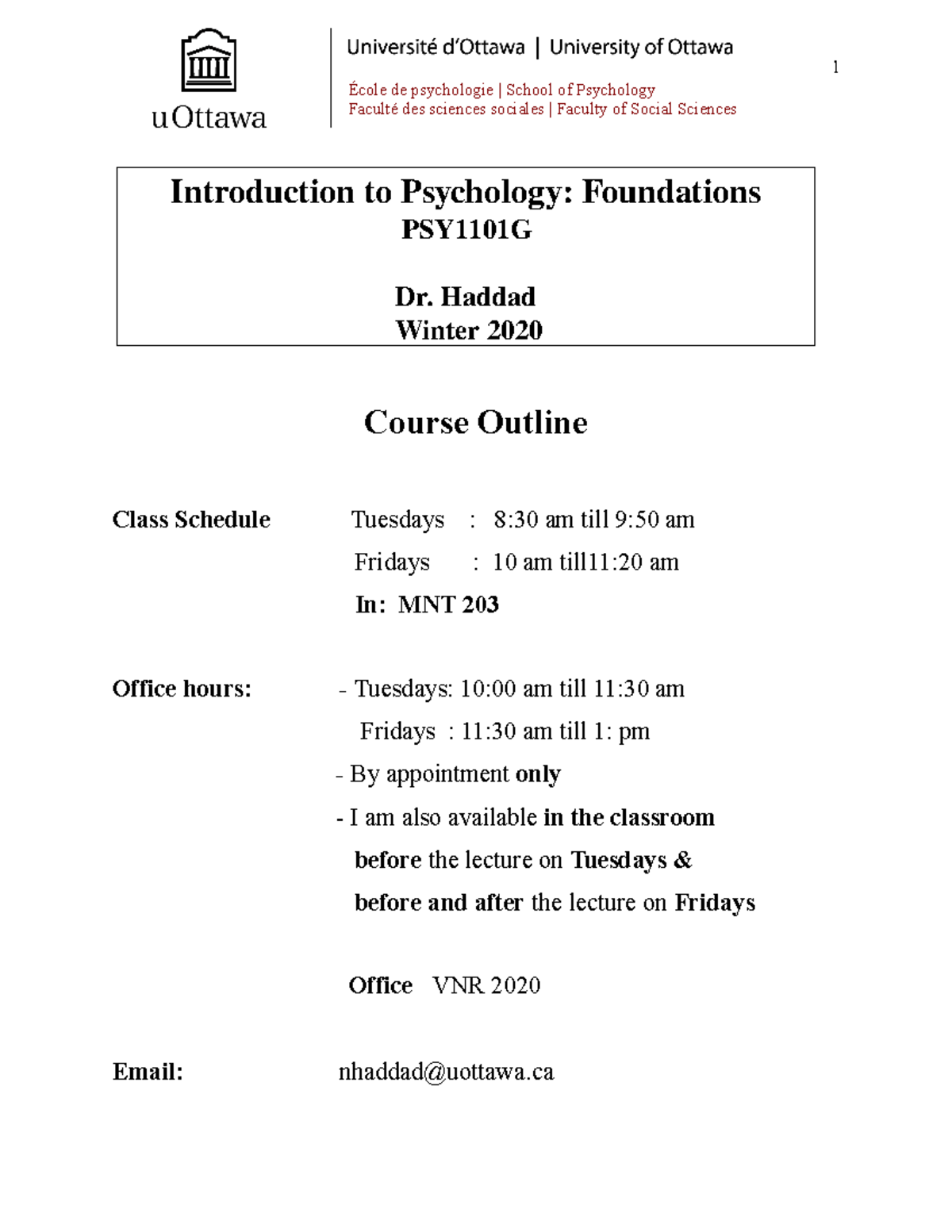 syllabus psy1101 - INTRODUCTION TO EXPERIMENTAL PSYCHOLOGY PSY 1101 B - Dr.  Haddad Fall 2019 Course - Studocu